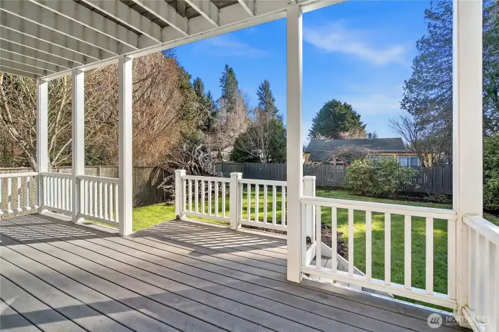 Your private outdoor oasis awaits! Enjoy rainy days or hot summer sun under this fully covered deck.
