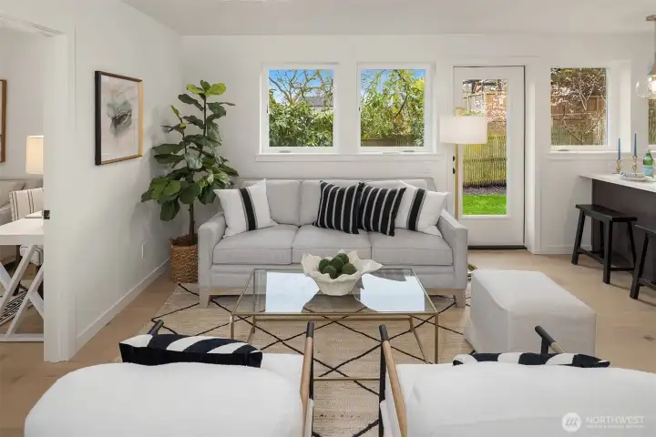 Great room that looks out to the private backyard.