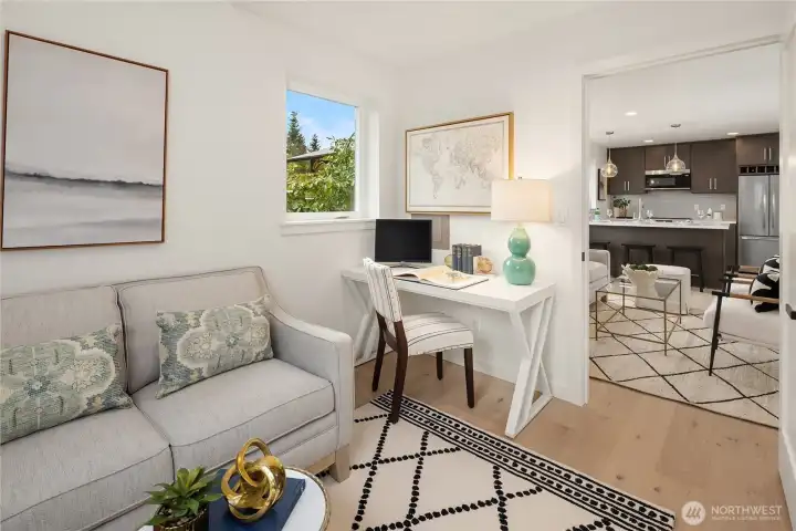 This room has a closet and opens to the great room.