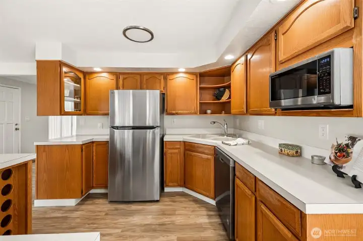 Kitchen with New SS Fridge/Freezer and Corner Double Sink