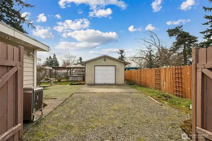 Driveway Gates Open -Entrance to Detached Garage