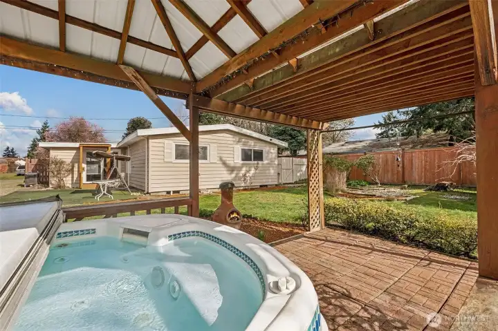 Hot Tub under Gazebo in Back Yard