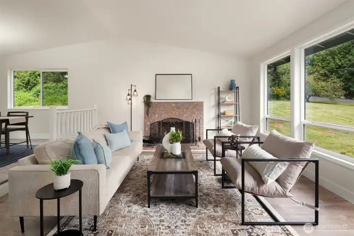 Large living room with fireplace