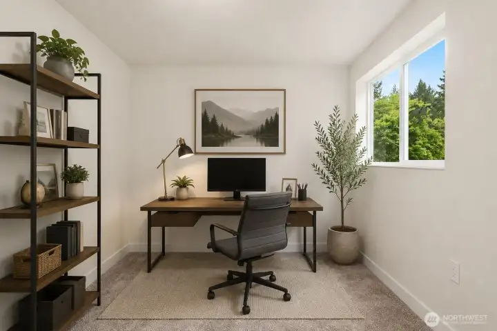 Digitally stage office downstairs