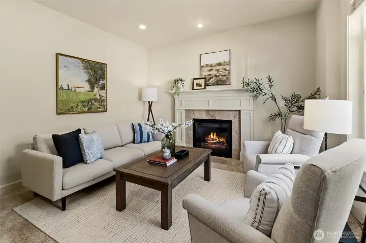 Gas fireplace will keep you cozy on a chilly evening.