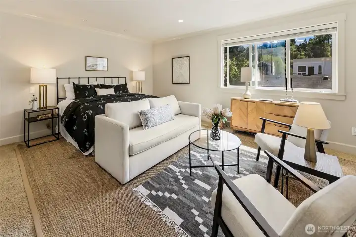 The primary suite occupies the entire east side of the home. With a large walk-in-closet and 5-piece bathroom.