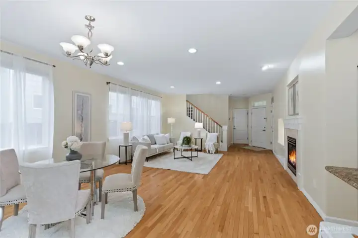 Main living area with gas fireplace and built-ins.