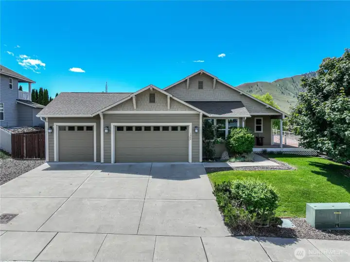 One level home with 3 car garage on corner lot