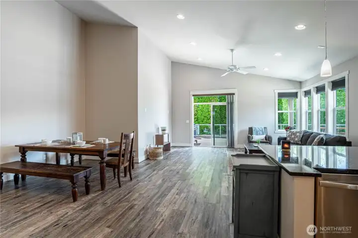 Vaulted ceiling and open floor plan