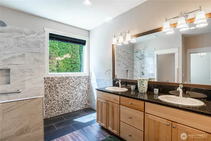 Primary bathroom with double sinks
