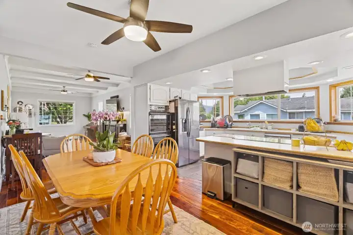 Enough room for stools at the counter & space for all of your kitchen needs.
