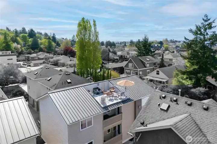Additional drone shot of rooftop deck Additional drone shot of rooftop deck