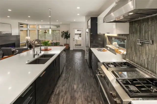 Extra-long island provides so much counter space for prep, dining and entertaining!