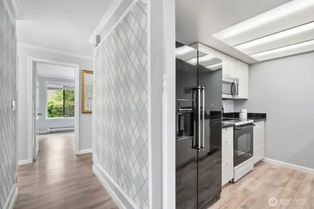 Laminated flooring in entire home.