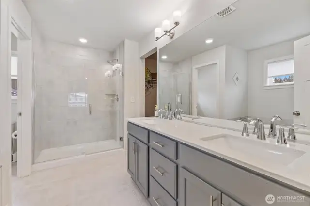 Primary bathroom with dual sinks