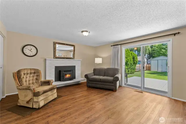 Cozy family room with slider to bacyard deck