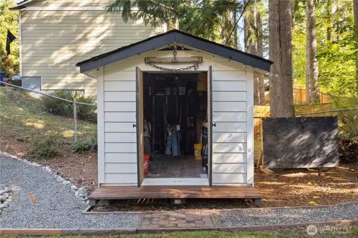 Large storage shed in the back yard