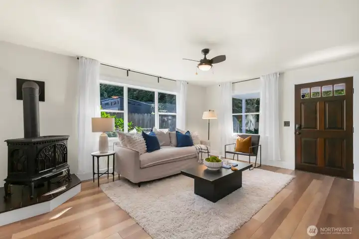 Stove offers warmth as well as a cozy feeling to the space