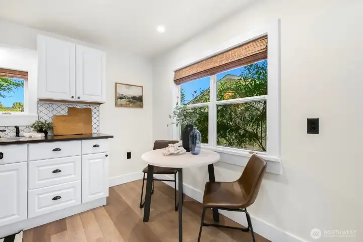 Kitchen offers space for dining nook
