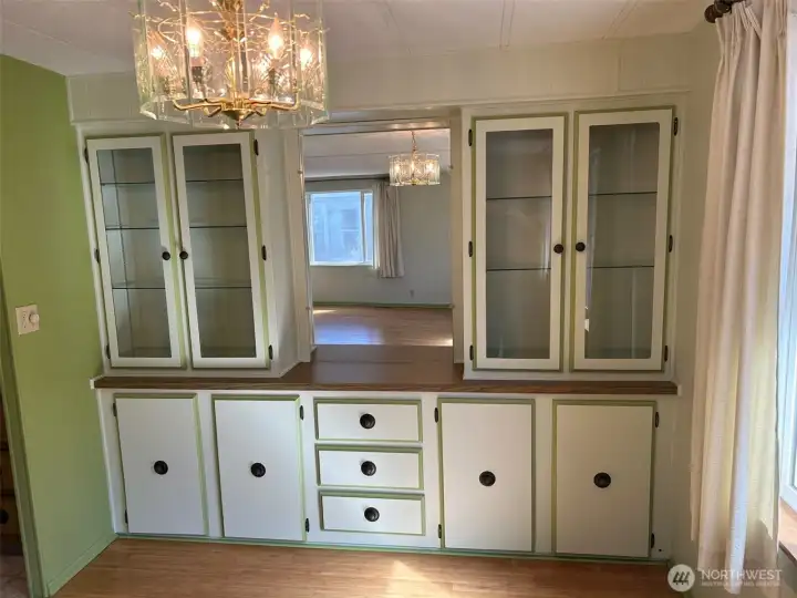 Vintage built in cabinetry in the formal dining area