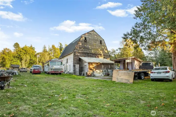 Rear view of the barn and storage shed