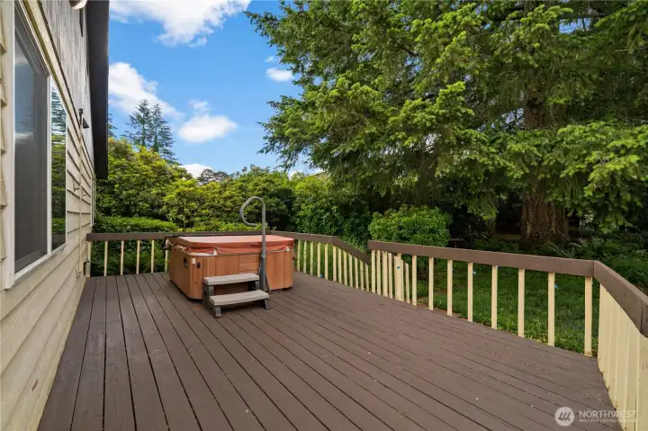 The back deck creates a private place for your hot tub. The back deck creates a private place for your hot tub.