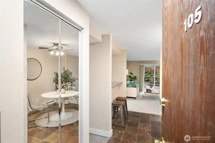 The entry, was staged but now vacant.