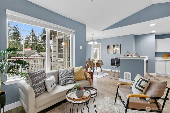 Open living space with vaulted ceilings