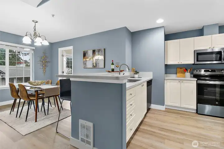 Spacious kitchen  open to dining