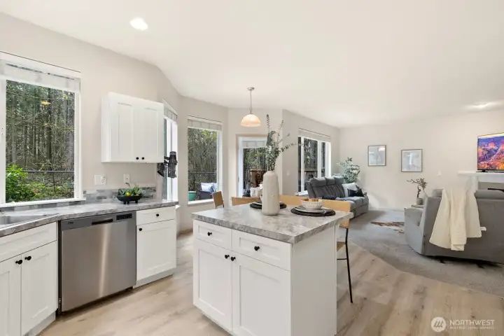 Kitchen opens to the living room