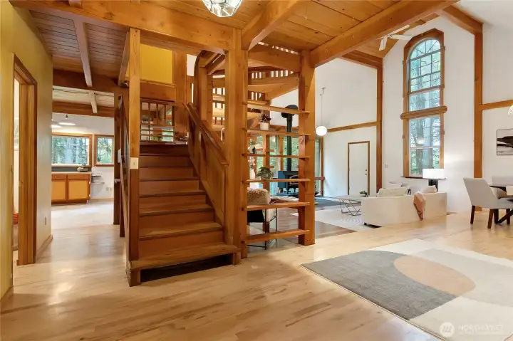 Enter into the home and see all of the custom wood work. It is said that a boat builder designed and built some of this home and it shows. Incredible craftsmanship throughout.