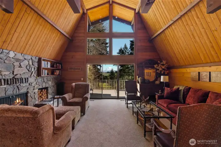 Perfectly framed mountain view from living/dining room and study loft.