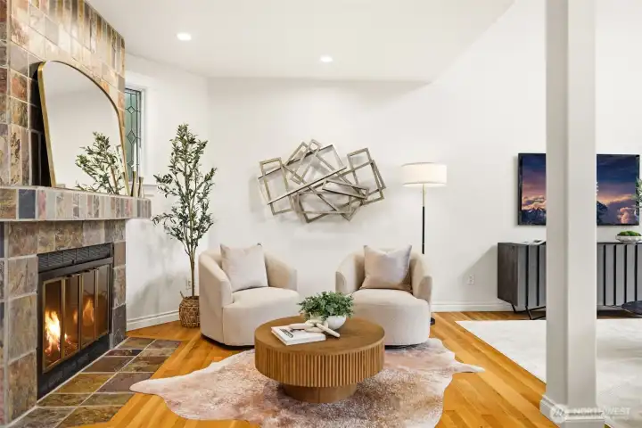 Cozy fireplace in the living room for added ambiance.