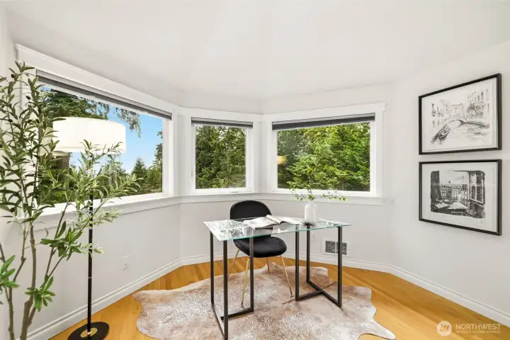 A versatile bonus room with vaulted ceilings—ideal for a home office, yoga studio, nursery, or private sanctuary.
