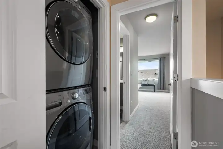 Full size stacked appliances upstairs. Full size stacked appliances upstairs.