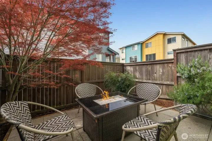 The fire table and furniture can stay with the home. The fire table and furniture can stay with the home.