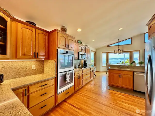 Spacious kitchen with views.