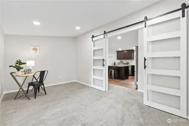 Lovely Family Room/Den w/Double Sliding Doors