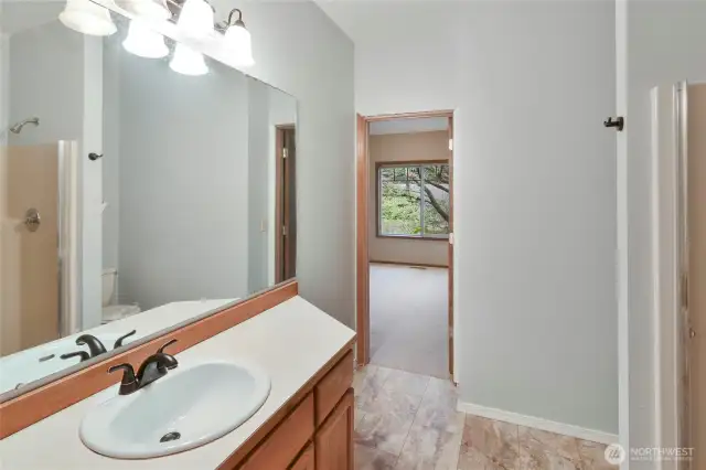 Ensuitte's vanity and doorway to sleeping room