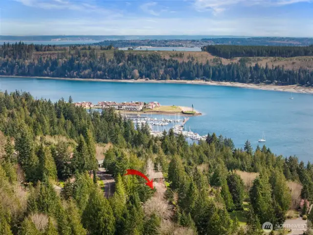 Another view of the marina and Inn at Port Ludlow, with the bay and the Hood Canal beyond. Welcome home to your gorgeous northwest home on Rainer Lane and enjoy the Olympic Peninsula lifestyle!