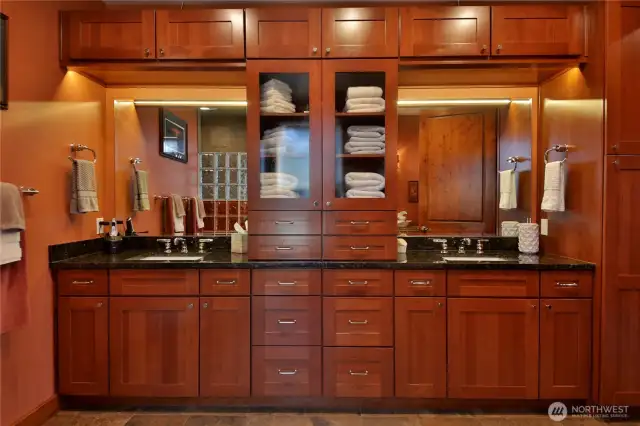 Primary bathroom custom cabinets