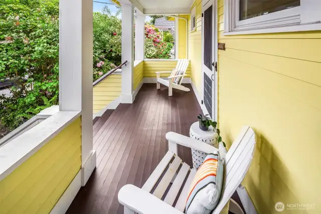 Newly painted front porch is dreamy and fantastic place to watch the world go by. The front porch has been rebuilt and the crawlspace below was insulated insulated and sealed. This home is just steps away from bus lines and close to I5 and Wallingford and Green Lake's shops and restaurants.