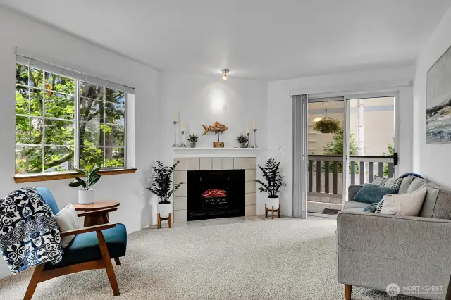 Living Room w/ Electric Fireplace