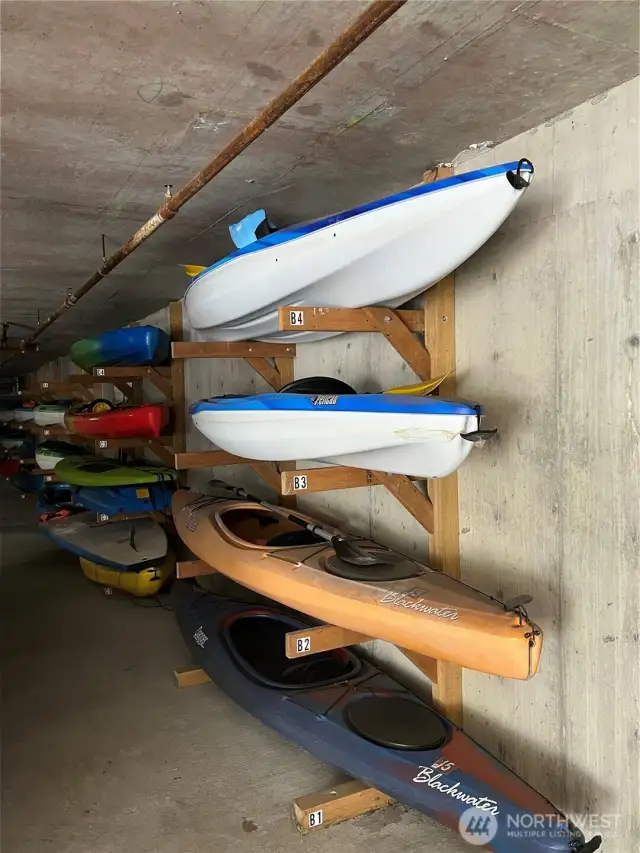 Kayak storage in Building C (2 kayaks included with sale!)