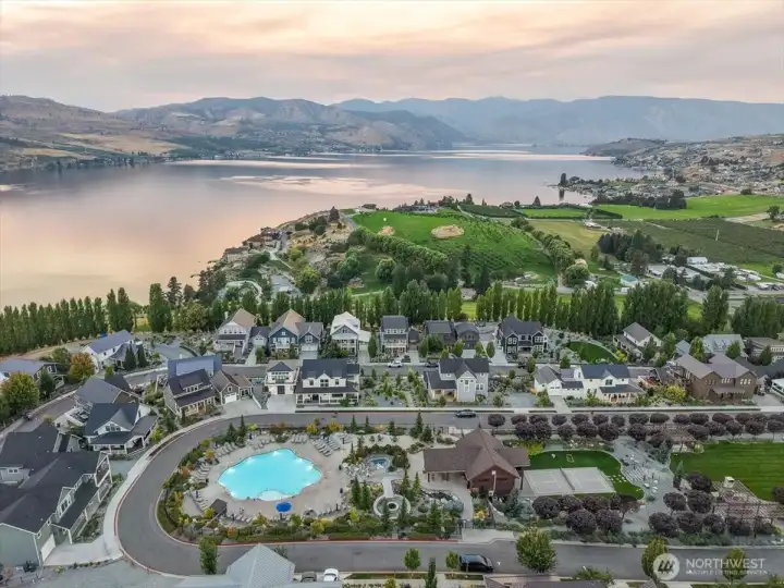 Aerial view of home looking west.