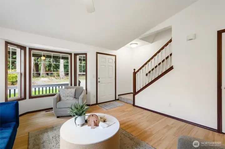 The stairs that lead to the bedrooms is located just off the entry.