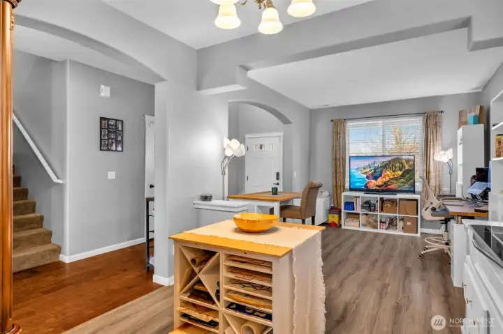 Formal dining room is currently used as craft area