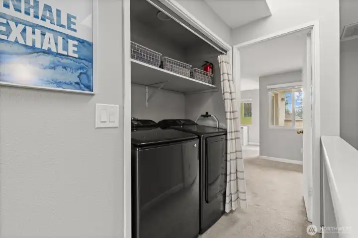 The washer & dryer will convey to the new owner. If they prefer a smaller stackable, doors can be reinstalled.