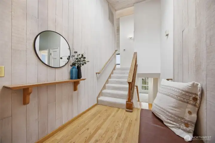 View from the front door. Up for living/dining/kitchen and down for bedrooms.