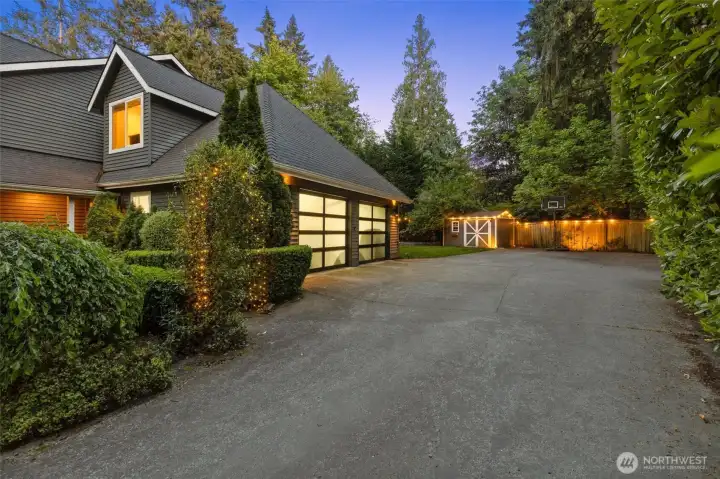 Driveway to the garage and backyard